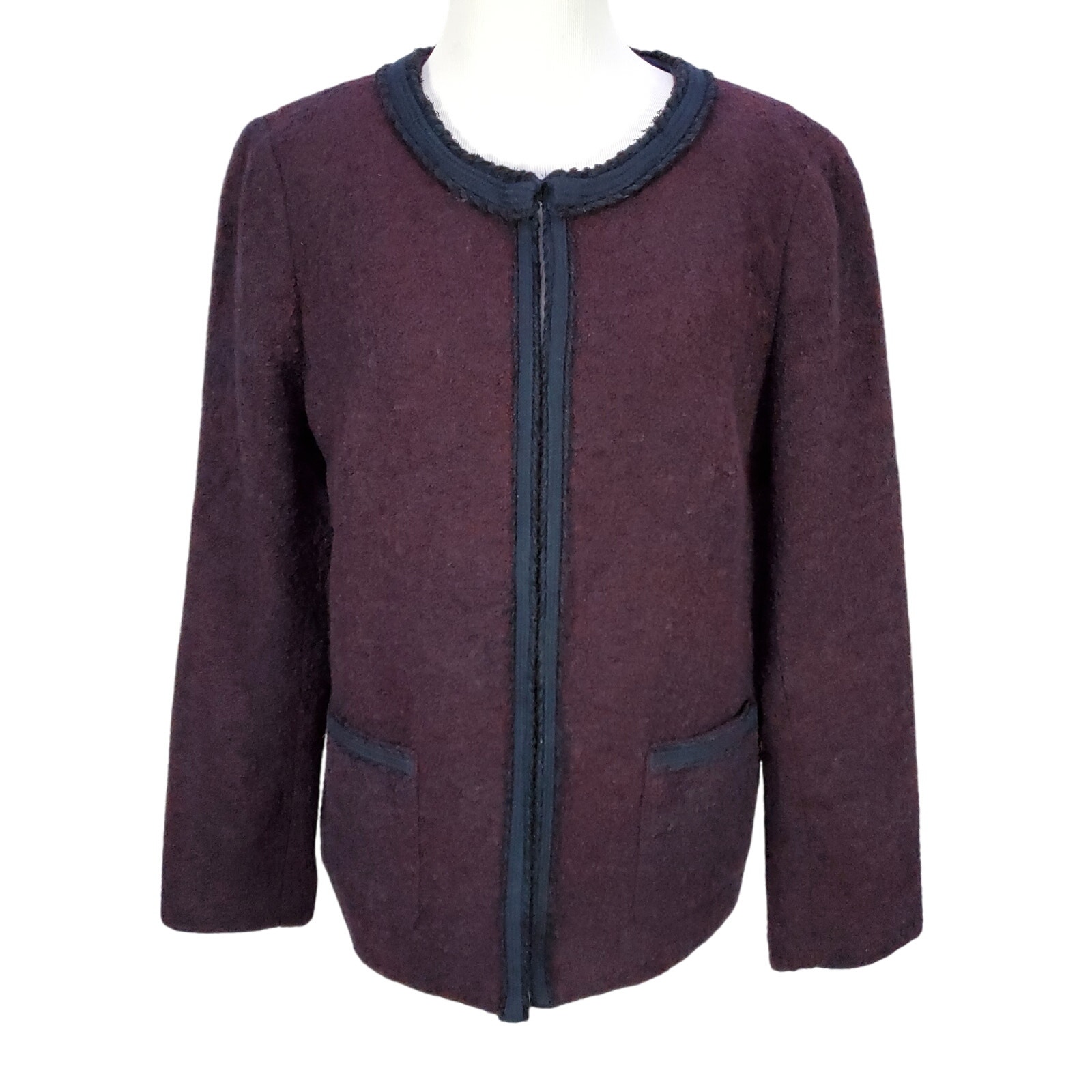 Talbots Blazer Jacket Tweed Wool Blend Red Blue Hidden Closure Career Size 12